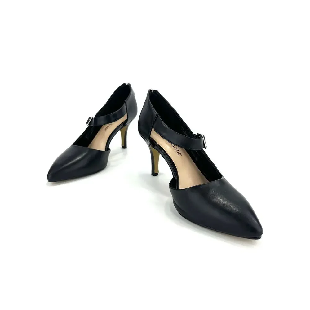 Bella Vita D'Orsay Pump Size 7.5WW Black Leather Stiletto Heel Padded Adjustable